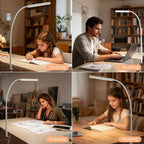 FAPEMIH LED Desk Lamp for Office Home, Adjustable Flexible Eye-Caring Desk Light with,5 Modes 10 Brightness Adjustment, USB Adapter Desk Lamp with Clamp-LK-W