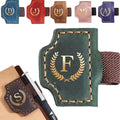 Personalized Bygone Mark Bookmark with Pen Holder, Leather Magnetic Bookmark 26 Letters,Gifts for Book Lovers, Readers, Leather Book Marks for Men Women (Green, F)