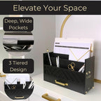 BLU MONACO | Wooden Mail Organizer with Drawer and Gold Handle | Mail Sorter Organizer Countertop for Desk | Outgoing Mail Holder and Letter Sorter for Desk Storage