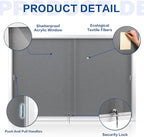 SWANCROWN Glass Enclosed Bulletin Board 48"x32", Locking Message Board with Sliding Glass Doors for Indoor Use, Grey Fabric