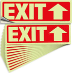 iSYFIX Exit Stickers Signs with Directional Up Arrow 12 Pack 12x4 Inch - Glow in the Dark Photoluminescent Vinyl for Office, School, Business, Warehouse - UV & Weather Resistant for Indoor/Outdoor Use