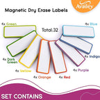 Availey 32 Pieces (4 x 1.8) - Colored Border Magnetic Dry Erase Labels - Reusable Strips for Classroom Home Office Garage Refrigerator - Blank Writable Erasable Cards Name Tags Students Locker Shelf