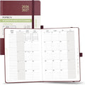 POPRUN Monthly Planner 2026-2027, Medium-6.25'' x 8.5'', 18-Month Calendar Book (Jan.26 - Jun.27), Calendar Planner with Monthly Tabs, Storage Pocket, Hardcover, 100 GSM Paper - Burgundy