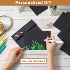 Silunkia 100 Packs Black Blank Flat Cards and Envelopes 5 x 7 Heavyweight Single Panel Cardstock and A7 Envelopes Self Seal for DIY Wedding Invitations, Party, Thank You Cards, Mailing