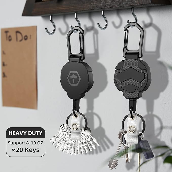 Retractable Keychain Badge Holder with Belt Clip,OR Heavy Duty Carabiner ID Badge Clip Reel, 31.5” Steel Retractable Cord, 10 oz Rebound，Black-1 Pack (with 1 Badge Holder)