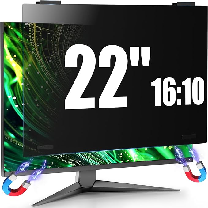 JEEETINTX Magnetic 22 Inch Computer Privacy Screen for 16:10 Aspect Ratio Widescreen Monitor, Eye Protection Anti Glare Blue Light Privacy Filter Shield, Removable Hanging 22in Protector