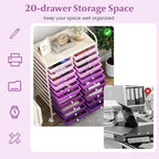 Happygrill 20-Drawer Organizer Cart Tools, Mobile Utility Storage Cart with Removable Drawers & Lockable Wheels, Rolling Storage Cart with wheels for Home Office School (Purple Gradient)