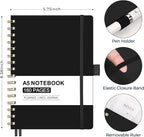 AHGXG Spiral Journal Notebook, 160 Lined Pages, A5 Medium Size (5.7'' x 8.3''), for Men & Women, Journaling, Writing, Work & Office, Hardcover, 100 GSM Thick Paper (Black)
