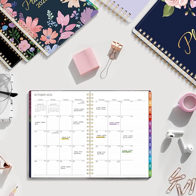 GNL 2026 Planner, Weekly and Monthly Planner January - December 2026, 6.4" x 8.3" Monthly Planner with Waterproof Flexible Cover, Spiral Binding Notebook with Colorful Tab, Pockets, Bookmark, Rose