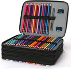 Vomgomfom Colored Pencil Case - 200 Slots Pencil Holder with Zipper Closure Twill Fabric Large Capacity Pencil Case for Watercolor Pens or Markers, Pencil Case Organizer for Artist (Black Flower)