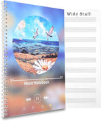 MUDOR Spiral-Bound Blank Sheet Music Notebook, 100 Pages Wide Staff Manuscript Paper with 100 GSM Thick Paper, Non-bleeding, Piano Guitar Composition Notebook for Composers, Students and Musicians (Blue)