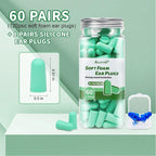 Aoutrow 60 Pairs Soft Foam Ear Plugs, 38dB SNR Slow Rebound Ear Plugs for Sleeping Noise Cancelling, Noise Reduction, Work, Swimming, Shooting, Studying, Green