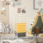 GLACER 10 Drawers Rolling Cart, Storage Cart with w/Removable Drawers & Steel Frame, Utility Mobile Trolley w/Universal Casters & 2 Brakes, Organizer Cart for Home, School, Office (Yellow)