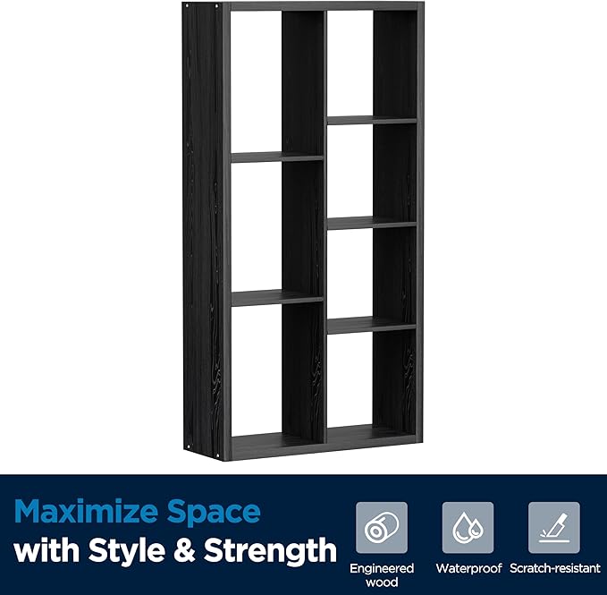 Jpiziso 7 Cube Storage Organizer, Cube Shelf with Heavy-Duty Thick Boards, 25.12" L x 9.37" W x 48.74" H, Smooth Easy-Clean Panels, Simple Assembly, for Living Room Bedroom Office, Black
