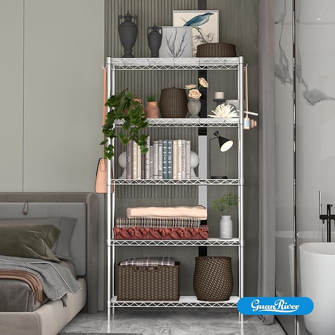 Guan River 5-Shelf Adjustable Metal Shelf Wire Shelving Unit Storage Rack Display Shelf for Office,Kitchen,Bedroom,Bathroom,Laundry,Pantry Basement,Garage(Chrome,36" L x 14" W x 72" H)