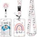 Rainbow Badge Holder Retractable Lanyard, Lanyards for ID Badges Name Tags Vertical Card Holder, Detachable Lanyard Badge Reel Retractable, Teacher Nurse Workers Women Office Gifts Bekind