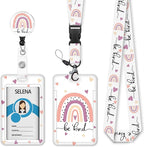 Rainbow Badge Holder Retractable Lanyard, Lanyards for ID Badges Name Tags Vertical Card Holder, Detachable Lanyard Badge Reel Retractable, Teacher Nurse Workers Women Office Gifts Bekind