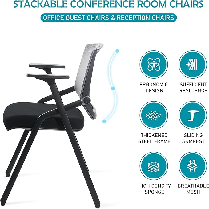 BLANEDUO Conference Room Chairs, Folding Office Desk Chair with Lumbar Support and Sliding Armrest, Stackable Office Guest Chairs & Reception Chairs(12 Pack)