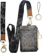 bolimoss Cheetah Badge Holder with Lanyard,Lanyards for ID Badges,Leopard Print Zip Id Case and Lanyard Women Wallet Vertical Card Protector Cover Case for Work Nurse Medical Doctor Student Teacher