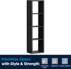 Jpiziso 4 Cube Storage Organizer Single Row, Cube Shelf with Heavy-Duty Thick Boards, 13.31" L x 9.37" W x 48.82" H, Smooth Easy-Clean Panels, Simple Assembly, for Living Room Bedroom Office, Black