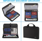 ENGPOW Accordion File Organizer, Fireproof Expanding File Folder with 13 Pockets Document Organizer with Handle & Labels, Portable Home Travel Safe Storage for Letter A4 Files and More, Black