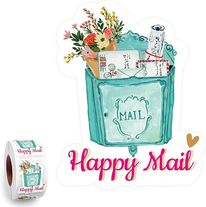 Happy Mail Stickers Labels (500pcs) Cute Thank You Boutique Packaging Mail Envelopes Small Business Roll