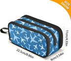 BOENLE Airplanes Blue Pencil Case Box Boys Girls Large Pencil Pouch with Zipper Compartments Big Capacity Stationery Pen Bag Organizer for Kids Teens Adults School