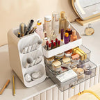 KQJS Makeup Organizer with Drawers,Large Capacity Countertop Organizer for Vanity,Bathroom and Bedroom Desk Cosmetics Organizer,Easy To Storage Skincare,Brushes, Eyeshadow, Lotions, Lipstick (White)