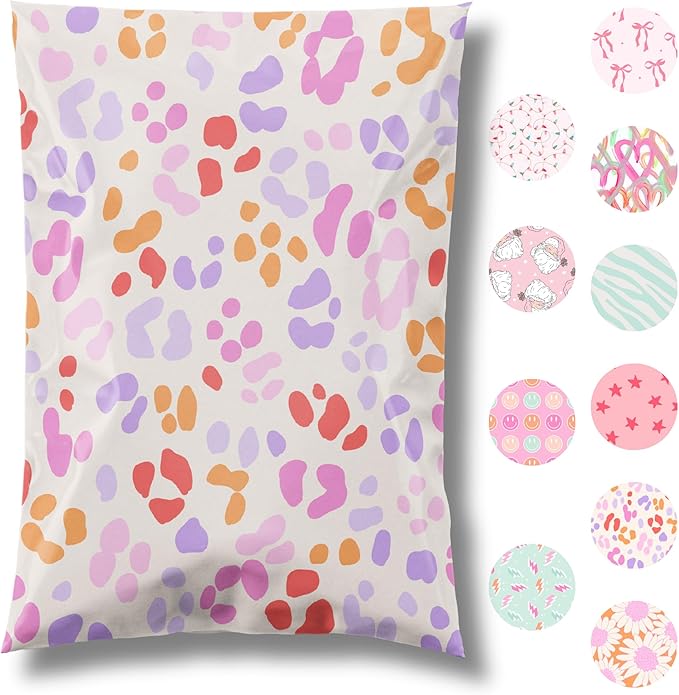 Pretty Package Store 6x9 Designer Poly Mailer 100 Pack Heavy Duty Waterproof Self Seal Shipping Bags for Small Business Large Mailing Envelopes Bulk Tear Resistant Cute Packaging Preppy Leopard