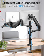MOUNTUP Laptop and Monitor Desk Mount, Laptop Tray for Max 17" Notebook, Monitors Arm Fits up to 32" Monitor, Laptops Arm Holds 4.4-22lbs, 2-in-1 Tall Laptops Mount with Clamp/Grommet