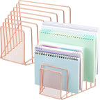 2 Pcs 7 Section Incline File Sorter Metal Wire Mesh File Rack for Desktop Letter Sorter for Magazine Folder Book Organizer Home Office School Paper Mail Desk Storage Holder (Rose Gold)