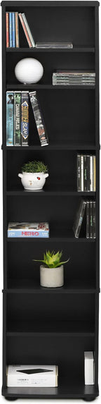 Furinno JAYA DVD Shelf, 8-Tier Tall Narrow CD Rack, Media Shelf with Adjustable Shelves, DVD Storage Cabinets for CD Blueray Game Disc, Easy Assembly, for Living Room, Home Office, Espresso