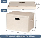 Graciadeco Large 17" 36 Quart Collapsible Stackable Storage Bins with Lids, 3 Packs Light Orange Linen Fabric Closet Boxes with Lids, Storage Cube Baskets Container Organizers for Office (17x12x11)