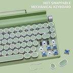 Adventurers Retro Typewriter-Style Mechanical Keyboard, 83 Keys, 75% Compact Layout, Bluetooth 5.0 and Wired, Hot-Swappable Blue Switch, White Backlit for Windows/Mac/iPad/PC/Laptop (Mint Green)