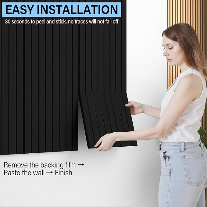 Baysola Large Cork Boards for Walls – 36 x 24 Self Adhesive Felt Wall Tiles, Ideal for Office Black Bulletin Board, Easy to Install Pin Board Photo Board Dart Board Wall Protectors