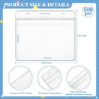 Qilery 500 Pcs Horizontal Badge Holder Clear Name Badge Holders Sealable Horizontal ID Badge Holder Plastic ID Card Holder Clear Badge Protector for Adult Credit Card Name Tag Work