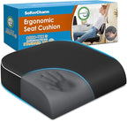 SofterCharm Seat Cushion, Memory Foam Office Chair Cushions for Long Sitting Hours, Chair Pad for Sciatica, Coccyx, Tailbone, Hip Pain & Pressure Relief, Office, Home,Car Seats,Airplane, Black/X-Large