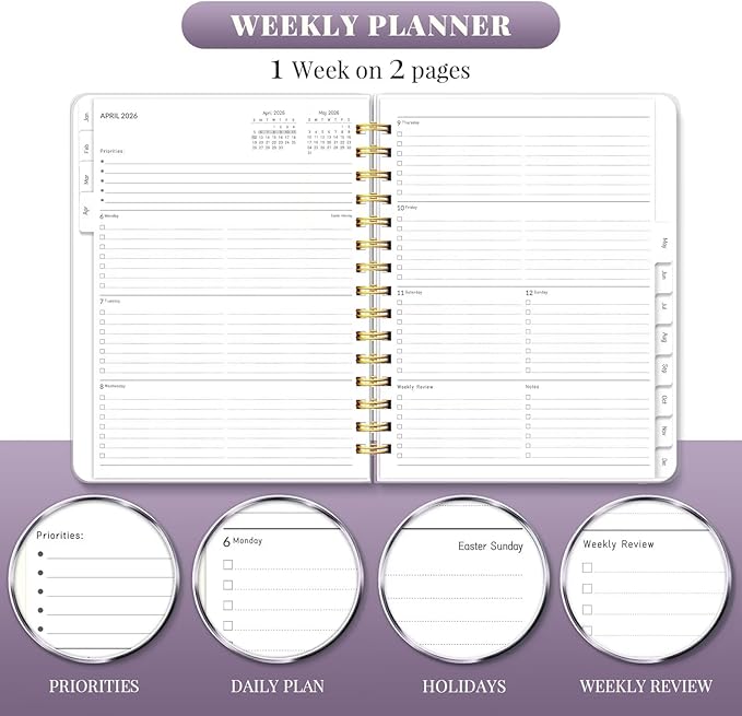 2026 Planner 8.5 x 11, Large Weekly Monthly Planners with Tabs, A4 Spiral Bound Daily Calendar 2026 Planner, 12 Month Agenda from Jan. to Dec., Flexible Cover Appointment Book(Color Butterfly)