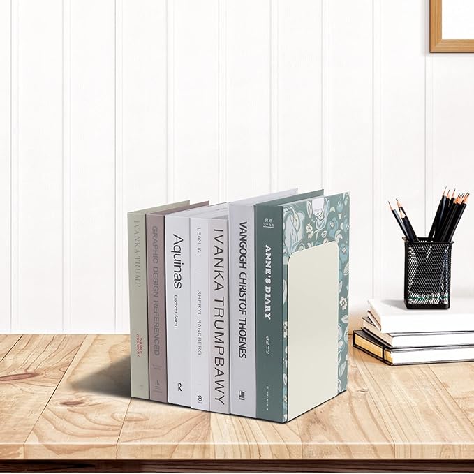 MSDADA Bookends, Book Ends for Book Shelves, Bookends for Office, Book Ends for Heavy Books,Metal Bookend Supports, Modern Minimalist Style Bookends, Milky White (4Pairs)