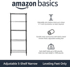 Amazon Basics 5-Shelf Multipurpose Adjustable Sturdy Steel Storage Shelving Unit, Easy Assembly, 13.4" D x 23.2"W x 60"H, Black