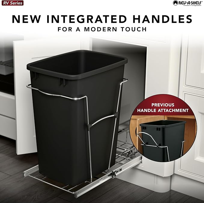 Rev-A-Shelf RV-18KD-1918C-S Double Pullout Trash Can for Kitchen Cabinets 35 Quart Garbage Recycling Bin Container on Full Slides, Green/Black