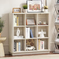 Joaxswe 9 Cube Storage Book Shelf, 41" Tall Organizer Bookcase with Curved Edge, Wood Floor Standing 3-Tier Cubby Bookshelf with Base, Vintage Display Book Case for Bedroom,Office,Grey-White Cream Oak