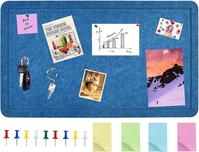 Vuzvuv Dark Blue 28"x16" Large Cork Board with 50 Push Pins & Sticky Notes, Self-Adhesive Bulletin Board for Wall, Felt Pin Vision Board for Paste Notes,Schedules Offices Home