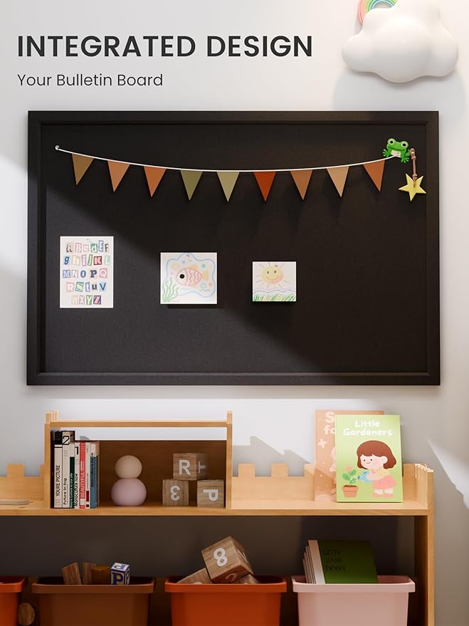 Fluxynara Foldable Cork Board Alternative, Felt Bulletin Board 36" x 24" Black Frame with 24 Adhesive Tabs, Pin Board for Home Office, Classroom, Entryway, Kitchen Wall Decor—Black
