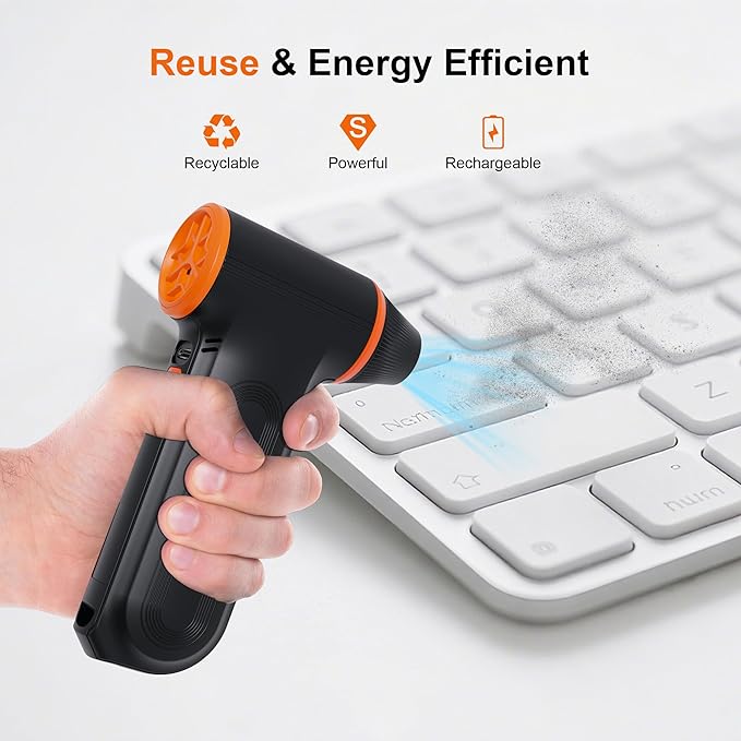 JUFINX X117 Compressed Air Duster-150000RPM Super Power Snow Blower, 3-Gear Adjustable Mini Blower with Fast Charging, Electric Air Duster for Leaves,Snow,Computer, Keyboard, House, Outdoor,and Car