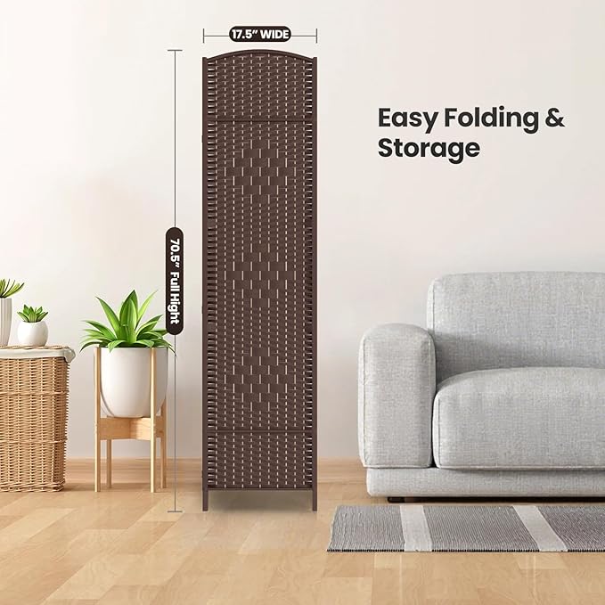 Cocosica 4 Panel Room Divider,6Ft Folding Privacy Screen,Tall - Extra Wide Foldable Panel Partition Wall Divider with Diamond Double-Weaved Hand-Woven Design Room Screen Divider