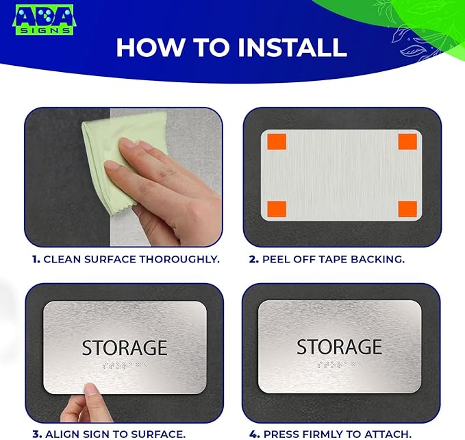 ADASigns Storage Room Sign 7”x4” - Durable Brushed Aluminum with Grade 2 Braille - Easy Installation with Strong Adhesive Tape - ADA Compliant Storage Signs for Business, Restaurants & Offices