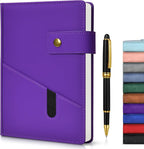 vfaejll Purple A5 Lined Leather Journal Notebook for Men Women,5.9" X 8.4" Personalized Hardcover Journal with Pen,200 Pages 100 Gsm Thick Ruled Paper Daily Diary for Travel,Business,Work,Writing