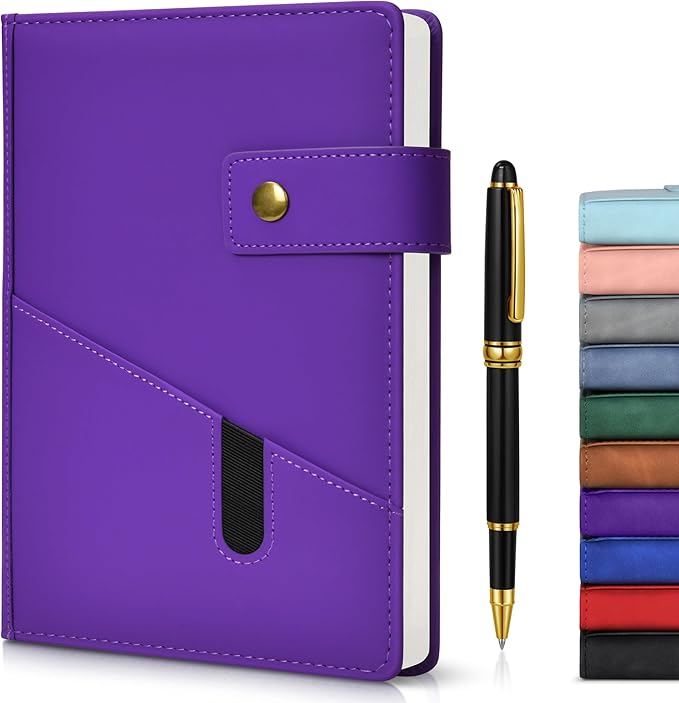 vfaejll Purple A5 Lined Leather Journal Notebook for Men Women,5.9" X 8.4" Personalized Hardcover Journal with Pen,200 Pages 100 Gsm Thick Ruled Paper Daily Diary for Travel,Business,Work,Writing