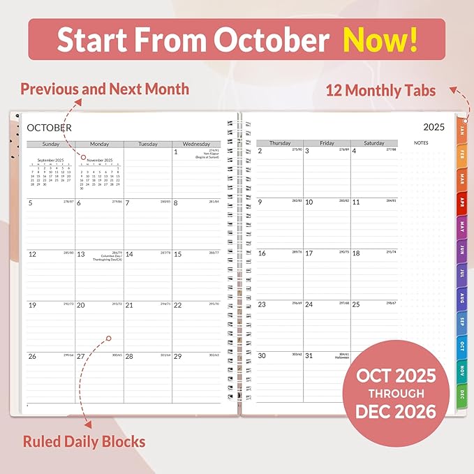 SUNEE 2026 Appointment Book, 2026 Hourly Planner 8.5" x 11", Hourly, Weekly & Monthly Planner - from January 2026 - December 2026, Flexible Cover, Note Page, Pocket, Bookmark, Boho